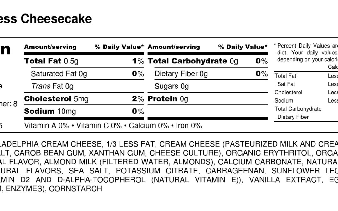 easycrustlesscheesecakenutritionlabel Donna Reish